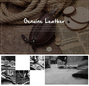 Men's Classic Cowhide Car Key Zipper Wallet