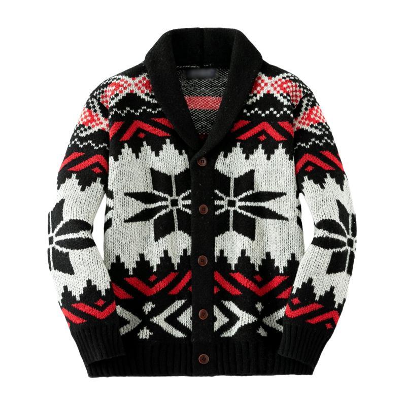 Herren-Strickjacke mit einreihigem Vintage-Weihnachts-Jacquard-Revers