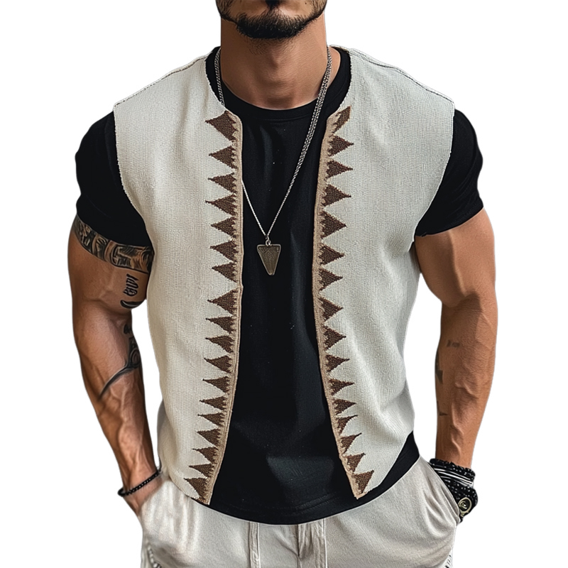 Herren-Weste mit V-Ausschnitt und Stickerei im Vintage-Stil