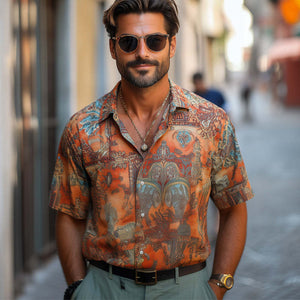 Lässiges Kurzarmhemd mit Retro-Print für Herren