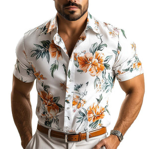 Men's Floral Print Vintage Short Sleeve Shirt