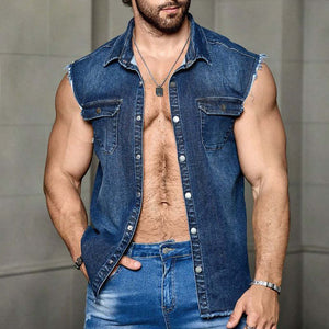 Herren Sommer Vintage Dunkelblaue Jeansweste