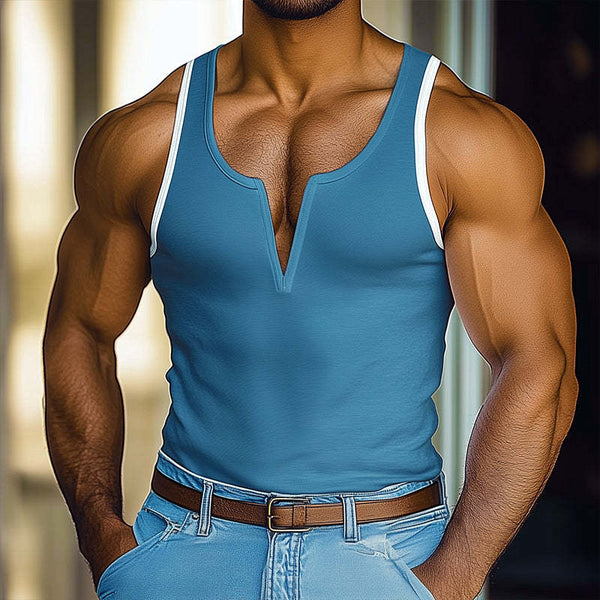 Herren Vintage Casual Baumwolle Einfarbig V-Ausschnitt Tank Top