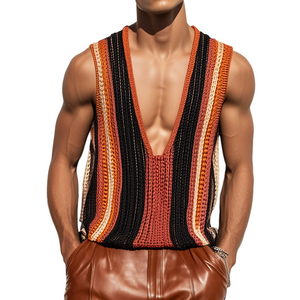 Lässiges Retro-Strick-Tanktop mit Streifen für Herren