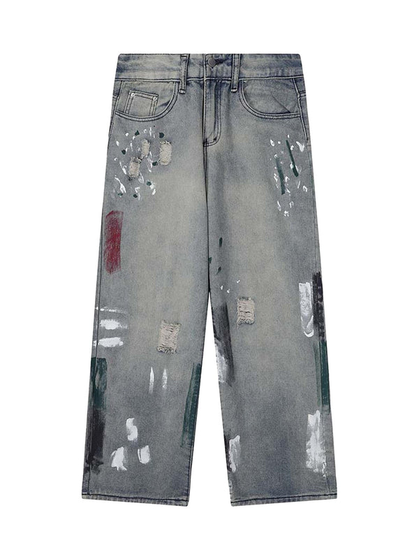 Vintage Ink Splash Washed And Distressed Jeans