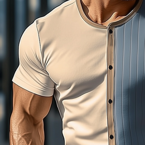 Herren-T-Shirt mit Rundhalsausschnitt und Knöpfen im Retro-Stil, kurzärmelig