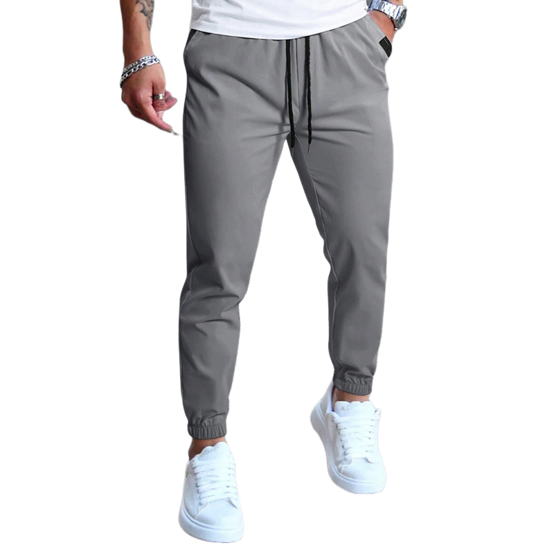 Einfarbige Freizeithose mit elastischer Taille für Herren 