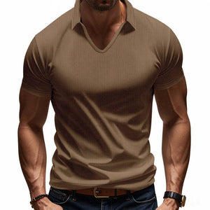 Men's Solid Color Waffle Lapel Short Sleeve POLO Shirt