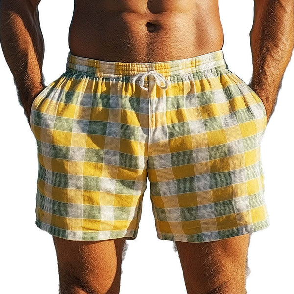 Men's Spring Fashion Plaid Linen Casual Sports Shorts MTA0337D7P