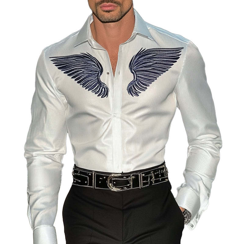 Herren-Langarmhemd mit besticktem Revers