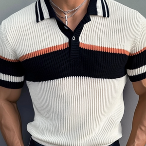 Lässiges Herren-Poloshirt mit kontrastierendem Revers und schmaler Passform, gestrickt, kurzärmelig