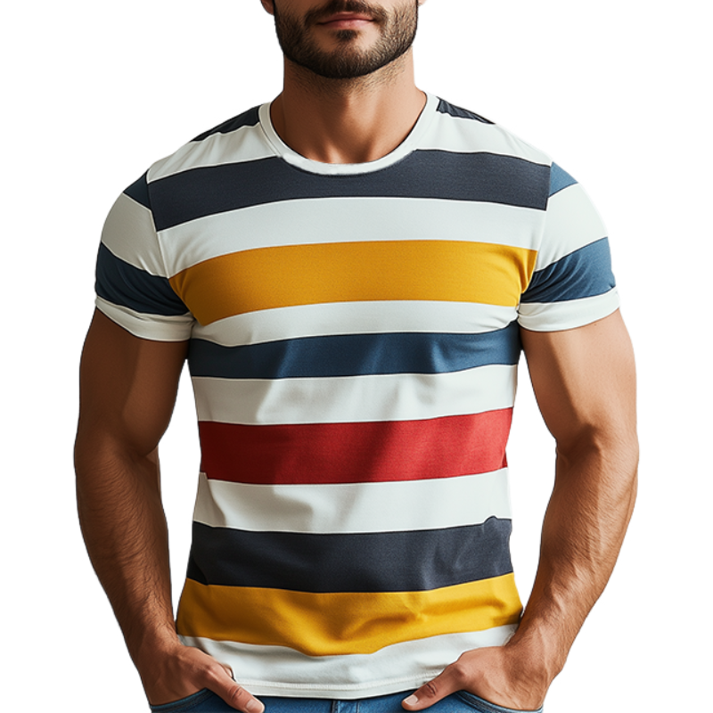 Klassisches, lässiges Herren-T-Shirt aus Baumwolle mit Rundhalsausschnitt und schmaler Passform, kurzärmelig
