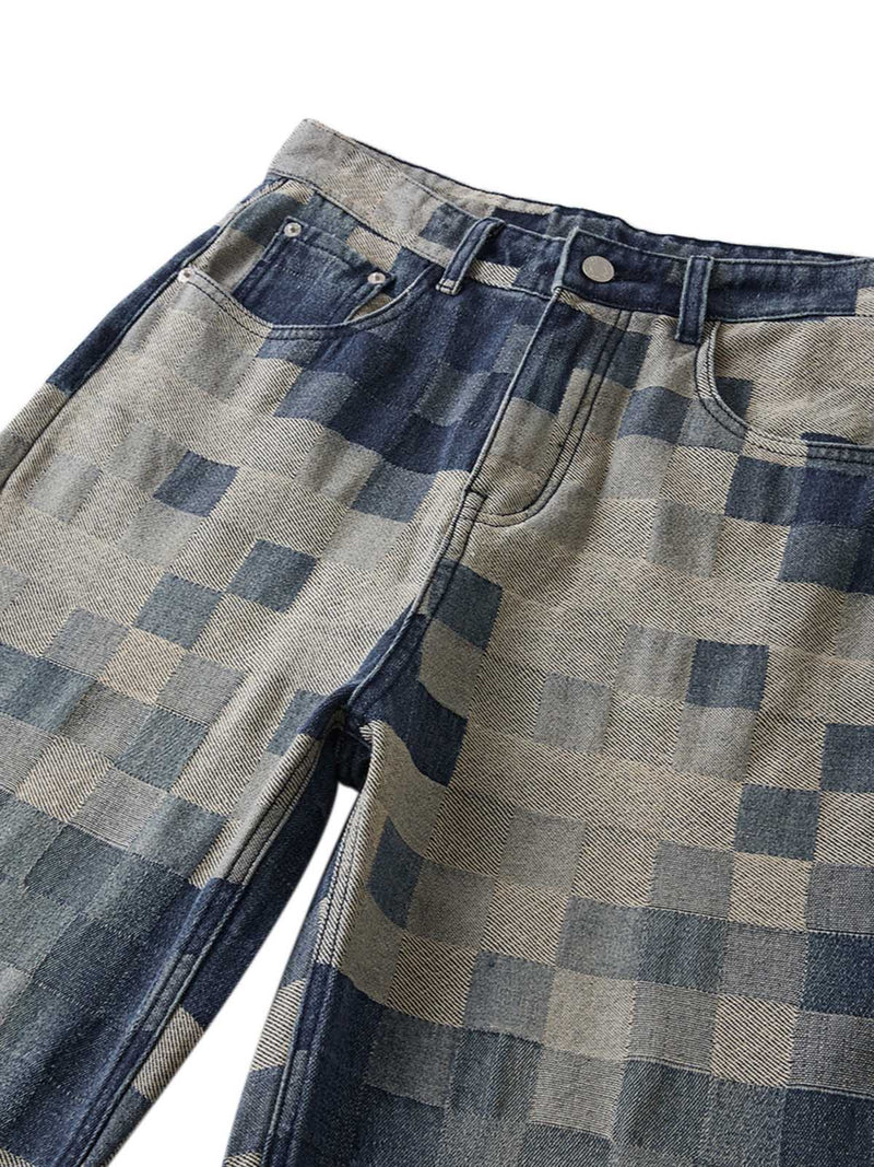 Checkerboard Jacquard Wide Leg Jeans