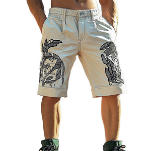 Men's Embroidered Blended Casual Shorts