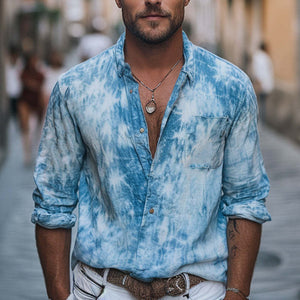 Hautfreundliches hellblaues Freizeithemd aus Baumwolle mit Batikmuster für Herren