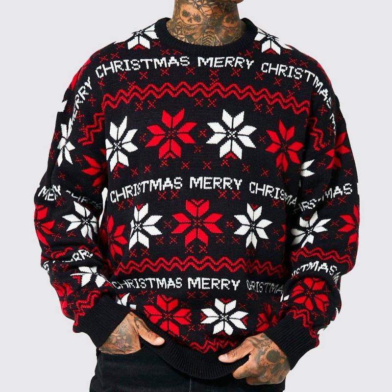 Lässiger Weihnachts-Jacquard-Strickpullover mit Rundhalsausschnitt für Herren