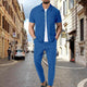 Herren-Set aus kurzärmligem Hemd und Hose mit Waffelmuster in Volltonfarbe