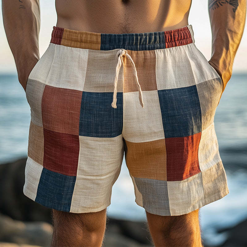 Men's Morandi Color Block Print Shorts