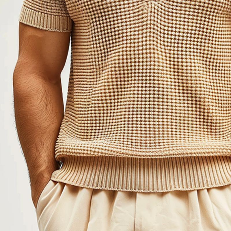 Einfarbiges, kurzärmeliges, lässiges Poloshirt aus Strick für Herren