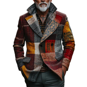 Men's Retro Casual Tweed Plaid Ethnic Style Printed Jacket