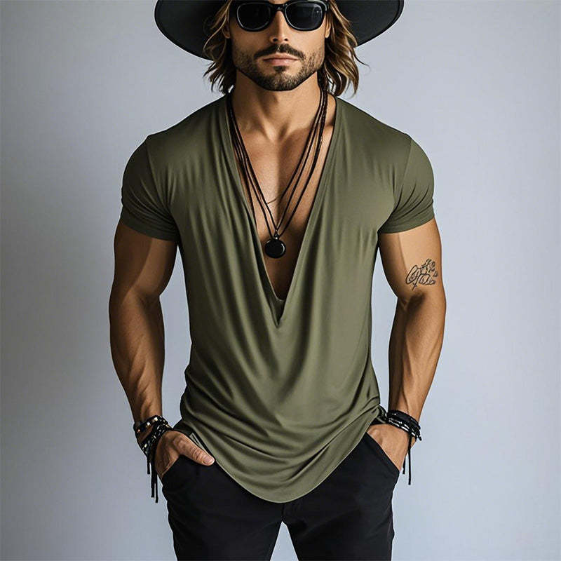 Men's Spring Fashion Simple Swing Collar Short Sleeve T-shirt