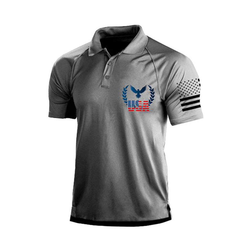 WHITE EAGLE USA NATIONAL EMBLEM PRINT RAGLAN GRAPHIC POLO SHIRT