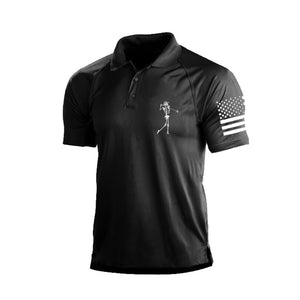 Kleines Poloshirt mit Skelett-Print und USA-Flagge im Raglan-Design