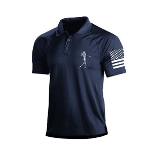 Kleines Poloshirt mit Skelett-Print und USA-Flagge im Raglan-Design