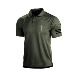 Kleines Poloshirt mit Skelett-Print und USA-Flagge im Raglan-Design