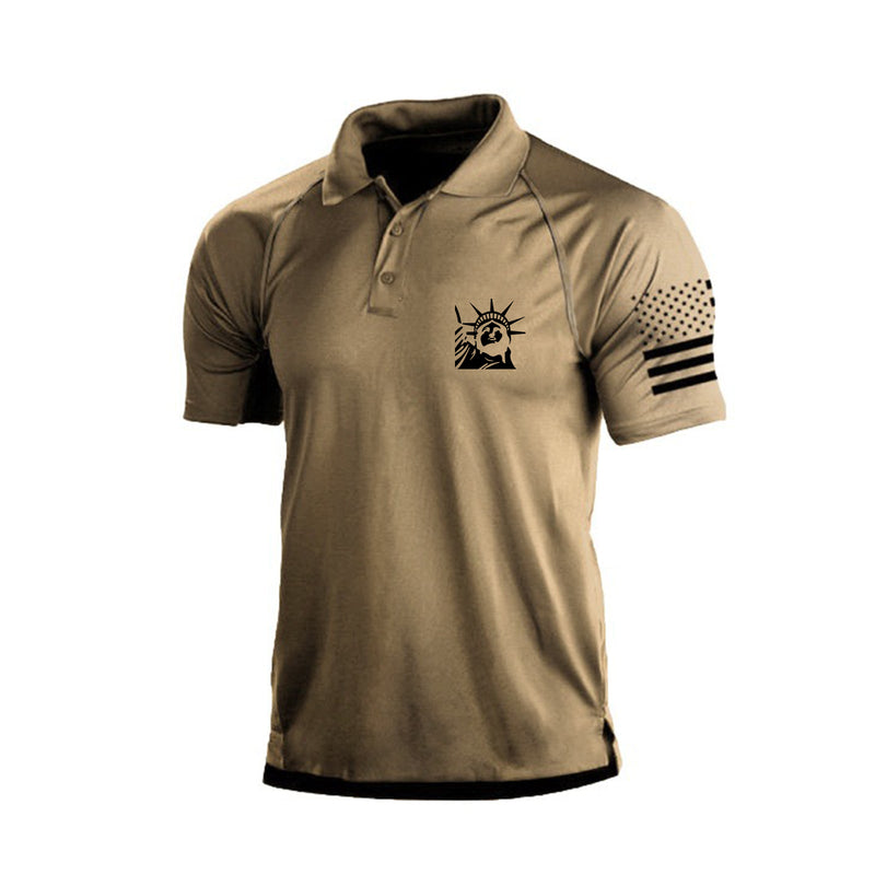 LIBERTY STATUE RAGLAN GRAPHIC POLO SHIRT