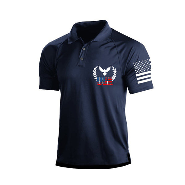 WHITE EAGLE USA NATIONAL EMBLEM PRINT RAGLAN GRAPHIC POLO SHIRT