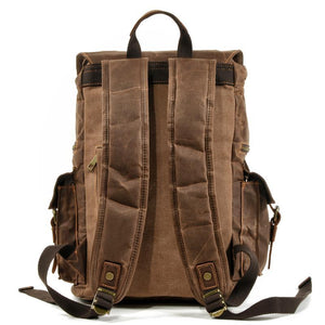 Men's Vintage Beeswax Canvas Outdoor Leather Multi-Pocket Backpack