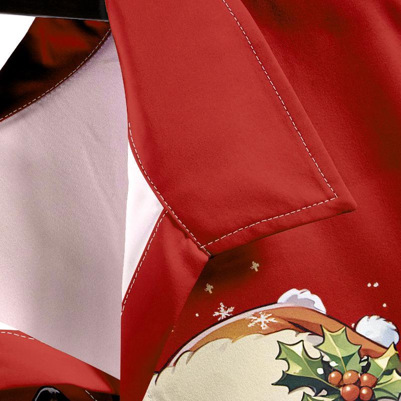Herren Vintage Casual Weihnachtsmann Weihnachten Revers Kurzarmhemd