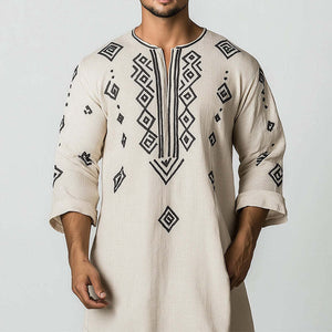 Men's Simple Geometric Printed Long Sleeve T-Shirt