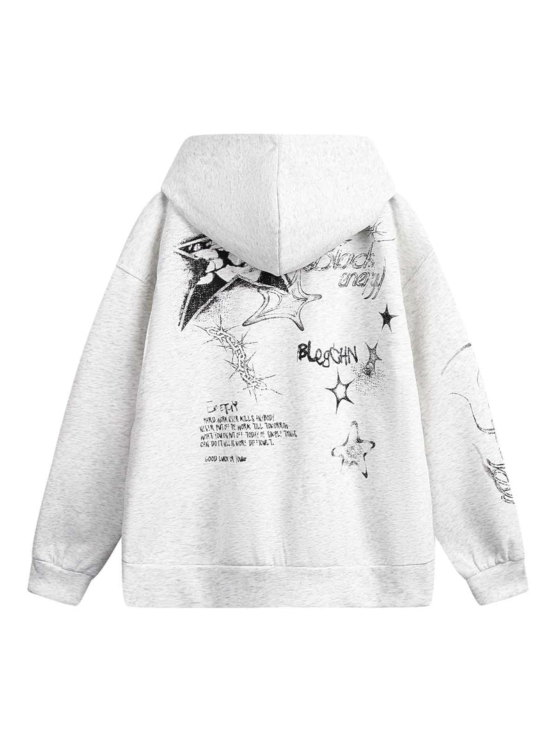 Distressed Fun Graffiti Cardigan Hoodie