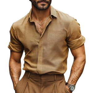 Braunes strukturiertes Langarmhemd für Herren im Frühling und Herbst