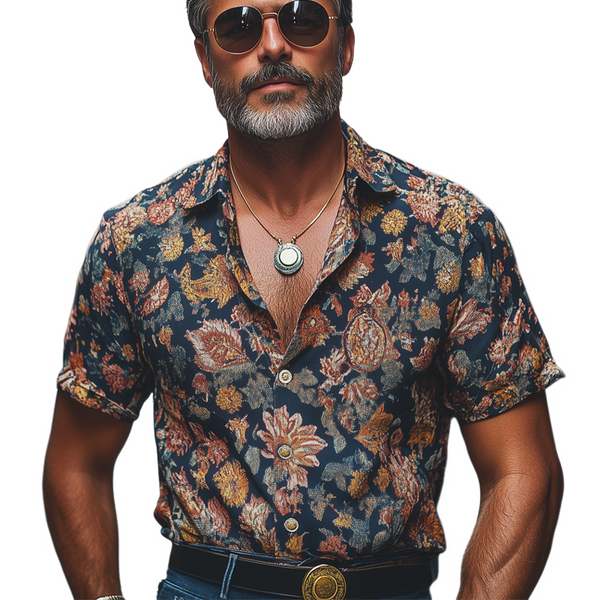 Lässiges Kurzarmhemd mit Retro-Print für Herren