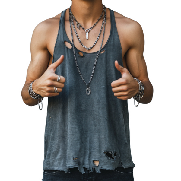 Men's Retro Hole Washed Crewneck Tank Top