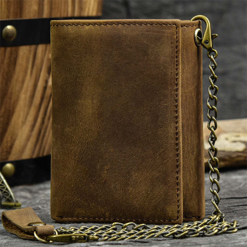 Dreifach gefaltete Herren-Geldbörse aus echtem Leder im Vintage-Stil 