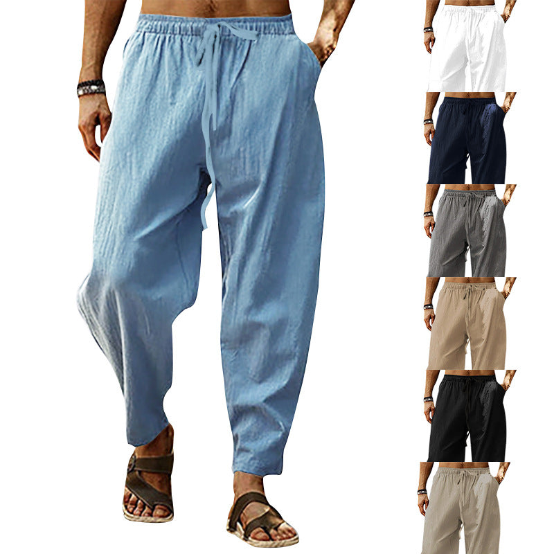 MEN'S HIP HOP BREATHABLE COTTON LINEN LOOSE CASUAL SPORTS PANTS