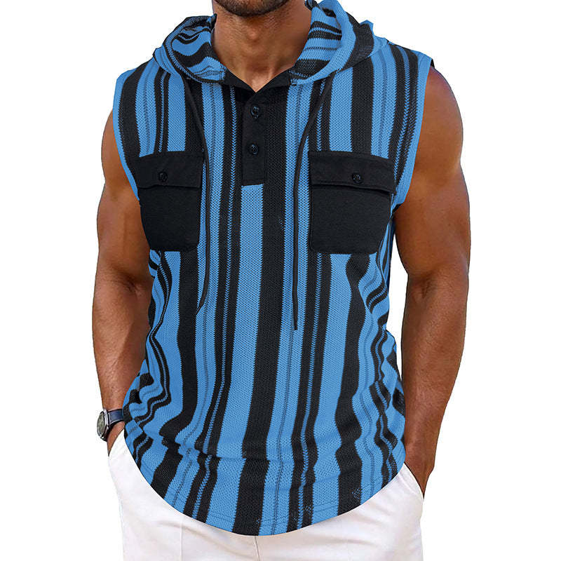 Lässiges, gestreiftes, ärmelloses Tanktop mit Kapuze für Herren