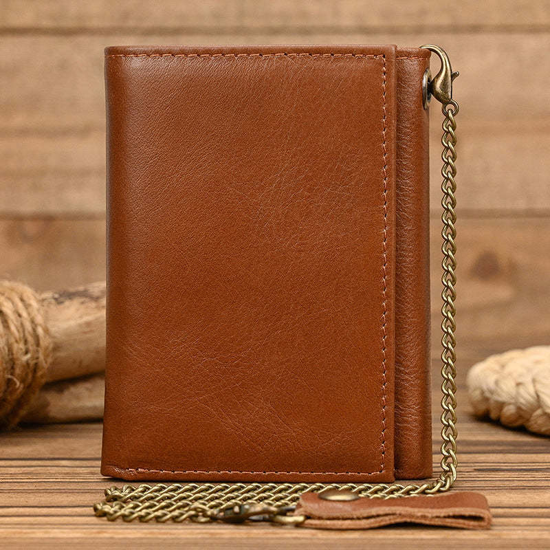 Dreifach gefaltete Herren-Geldbörse aus echtem Leder im Vintage-Stil 