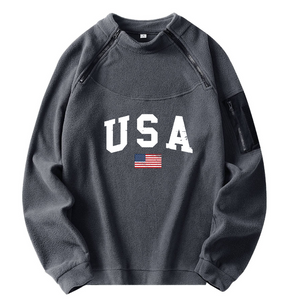 Taktischer Kapuzenpullover mit USA-Flagge und Stehkragen für Herren