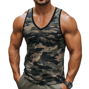 Hautfreundliches, atmungsaktives Tanktop mit V-Ausschnitt und Retro-Camouflage-Print für Herren