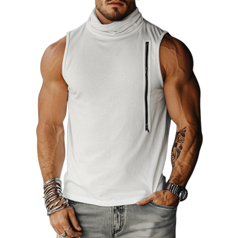 Stilvolles Slim Fit Tanktop aus Baumwolle für Herren mit Florkragen und Reißverschluss