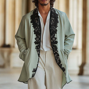 Men's Spring Fashion Lace Embroidery Thin Jacket