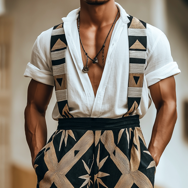 Leinen-Overall mit geometrischem Retro-Print für Herren