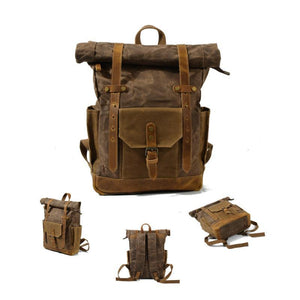 Wasserdichter Vintage-Rucksack aus kontrastierendem Canvas mit mehreren Taschen für Herren