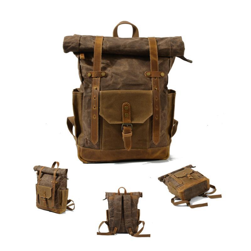 Men's Vintage Contrast Waterproof Canvas Multi-Pocket Backpack