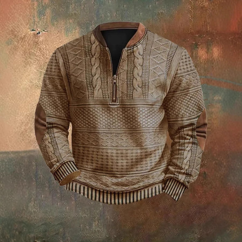 MEN'S IMITATION KNITTED SWEATER FABRIC HALF ZIPPER ROUND NECK SWEATSHIRT